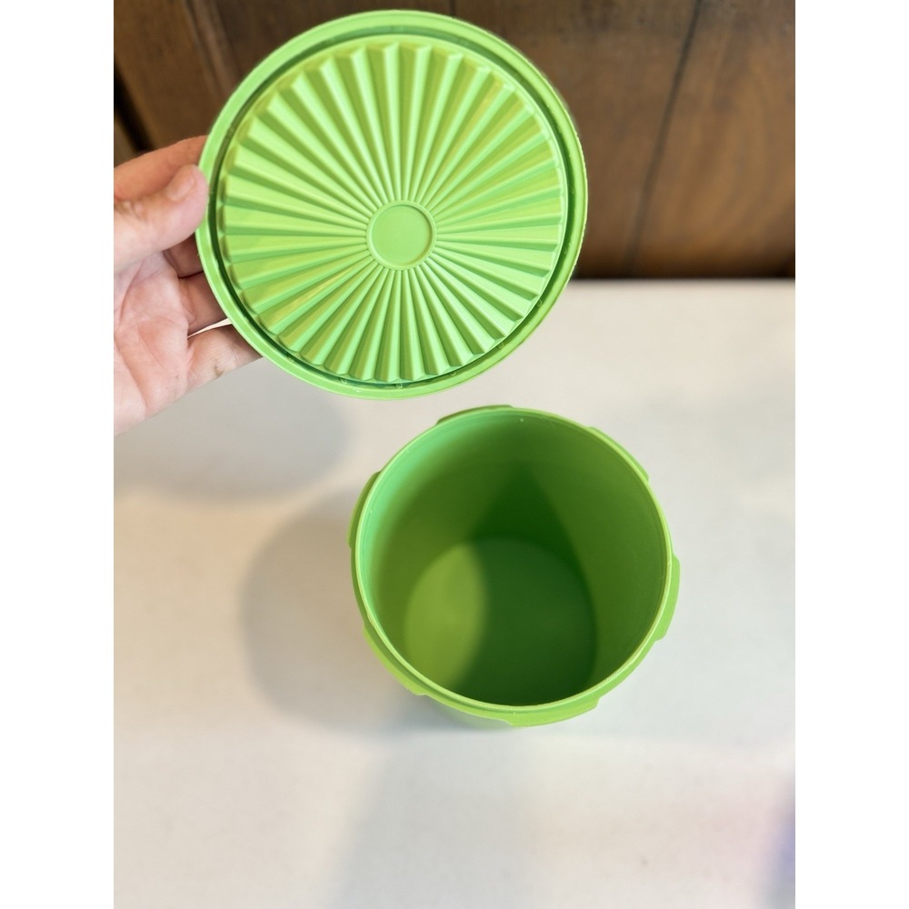 VTG Tupperware Servalier Canister Set Green Apple Nesting 70s (4) Sunburst Lids - Picture 9 of 16